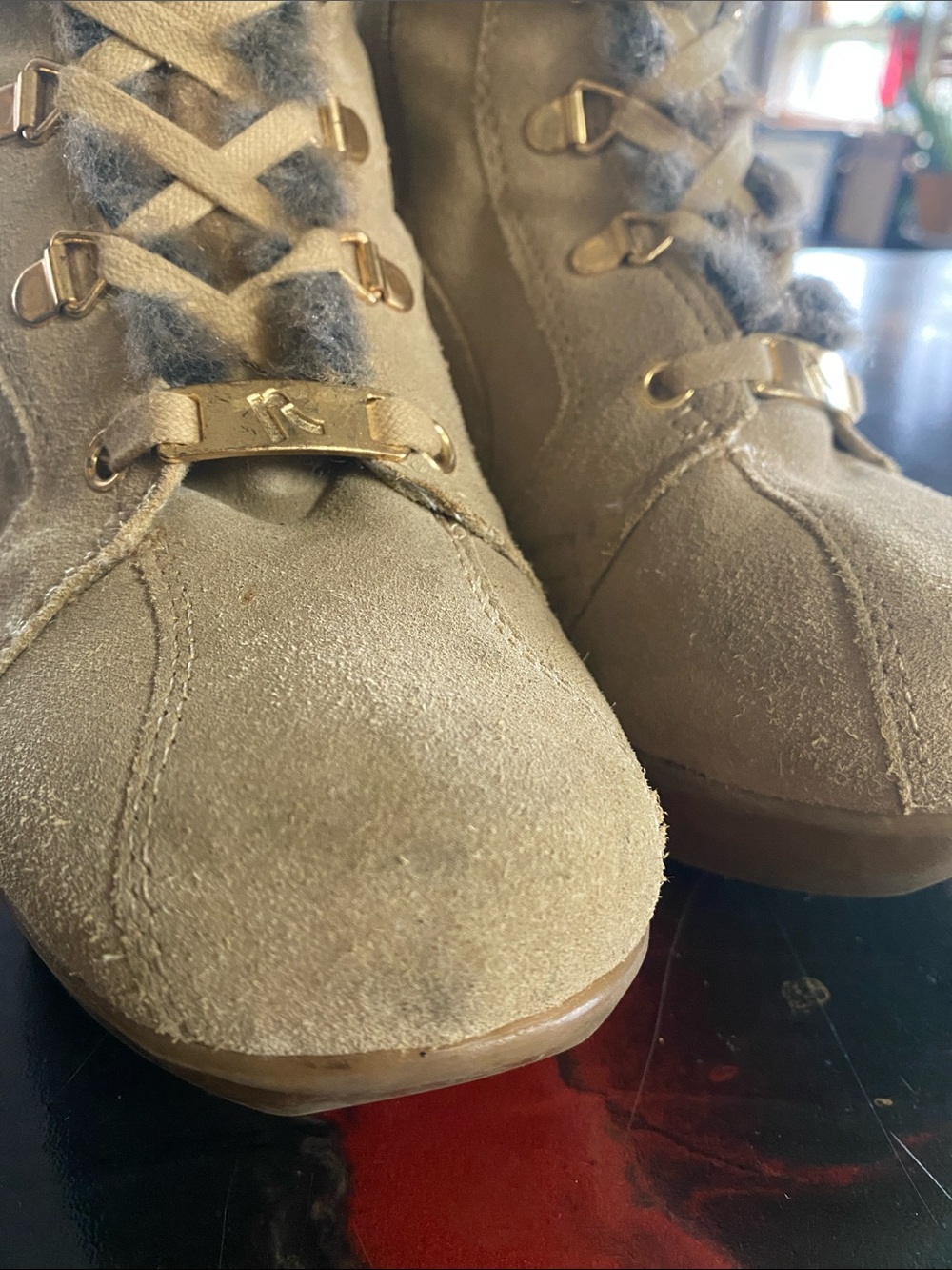 VINTAGE Report brand "Bratz" or "Y2K" lace up boots TAN Suade SIZE 9 - Picture 6 of 16